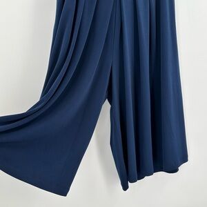 Ruby Rd. Petite Navy Blue Pull On Pleated Extra Wide Leg Trousers Palazzo Sz PL